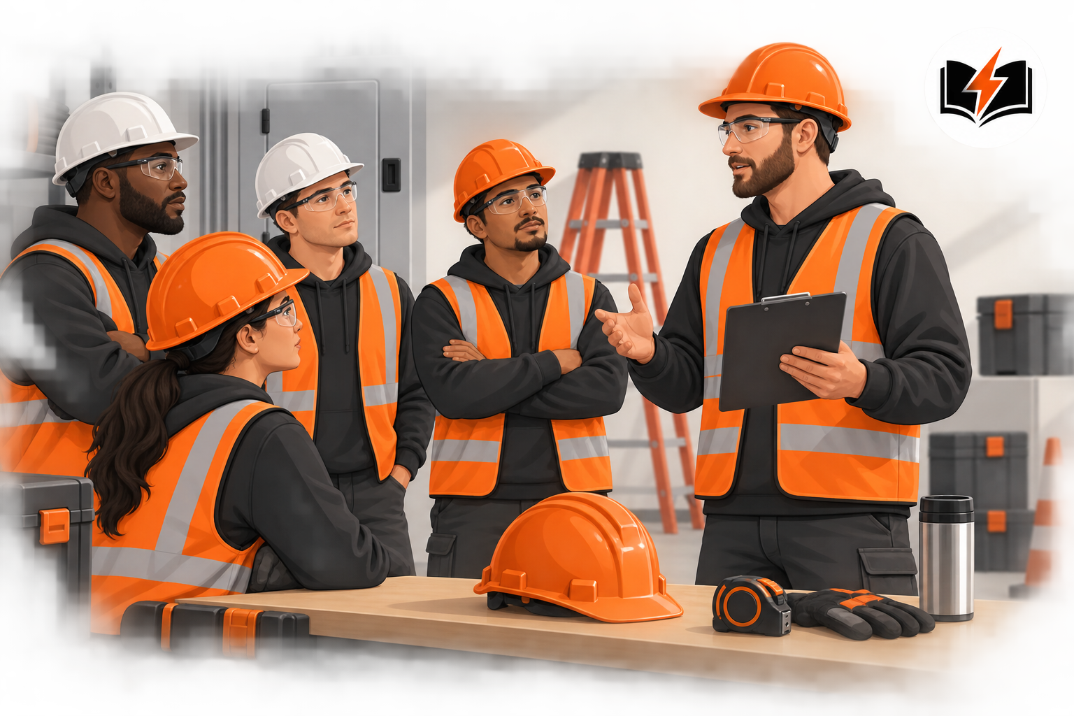 Crew gathered for a toolbox talk